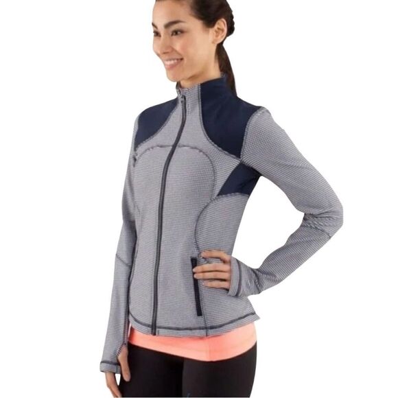 Lululemon Forme Jacket Navy Inkwell Gingham Size 6 - Picture 2 of 15